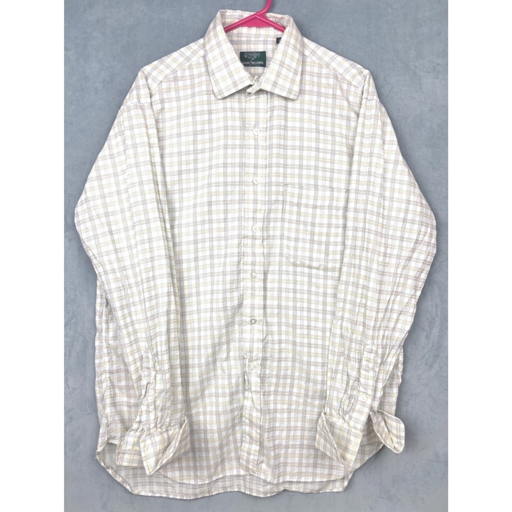 Gitman Bros Leon Sugars Mens 16.5 35 Plaid Button Down Shirt Blue Tan White